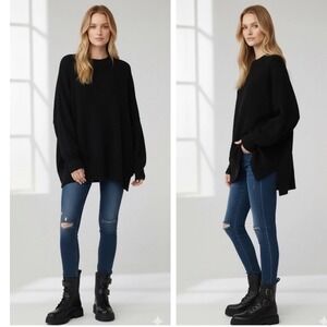 Free People Easy Street Tunic Sweater Women Black L Oversized Slouchy Lagenlook